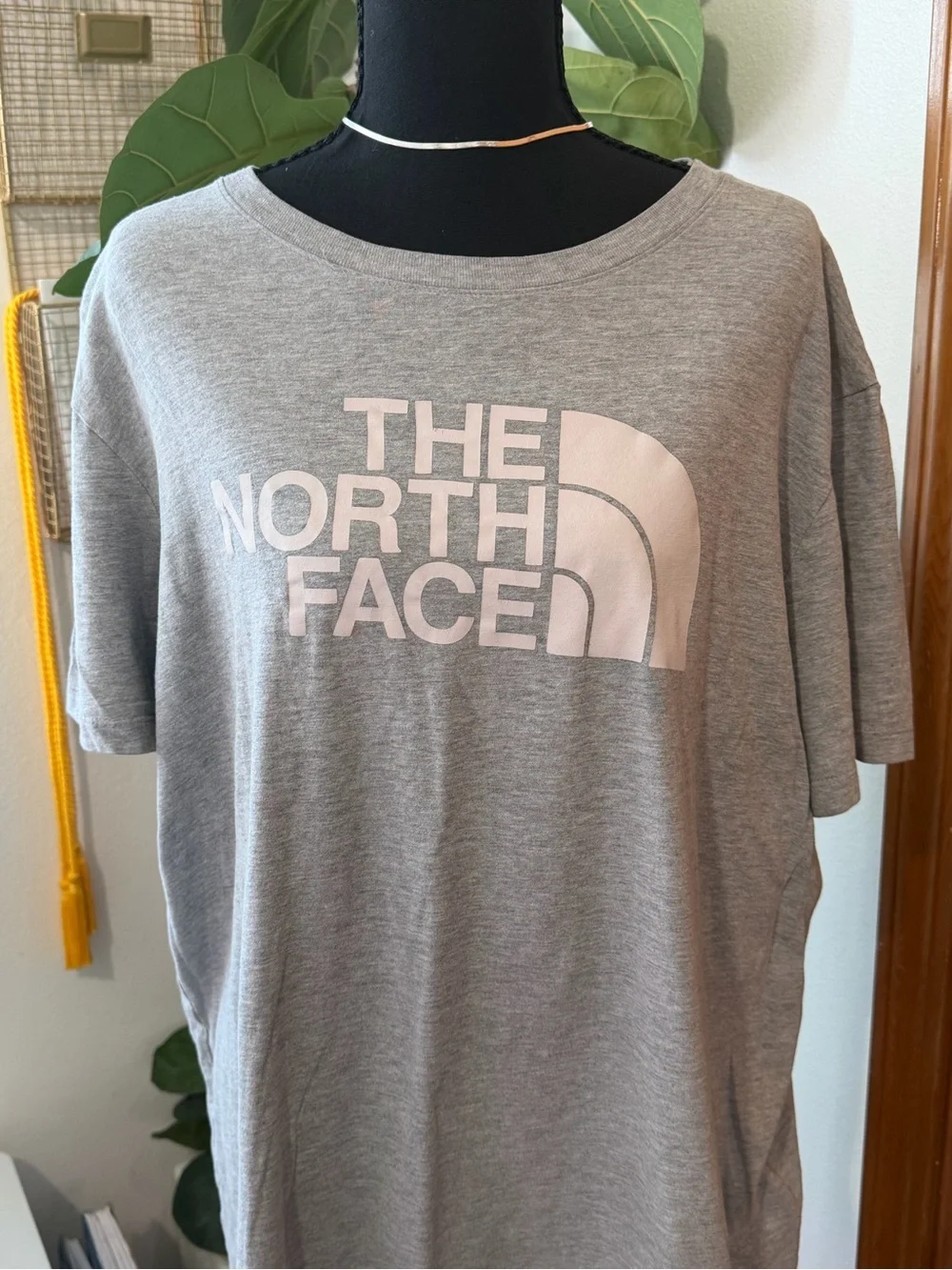 The North Face Light Gray Tee with Pale Pink Logo